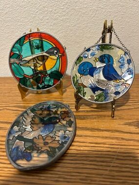 Bluebirds, Robin and Hummingbird Stained Glass